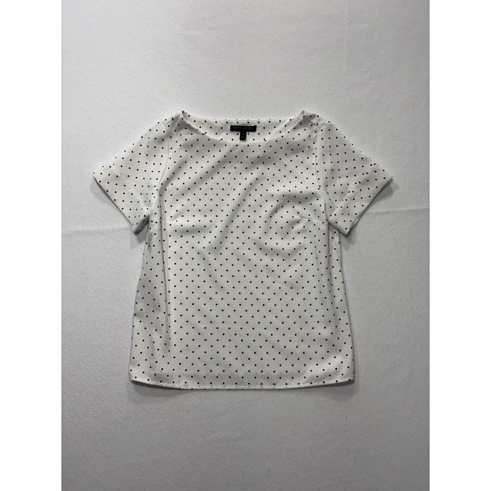 Banana Republic Blouse Womens S Petite White Polka Dot Boatneck Short Sleeve Top